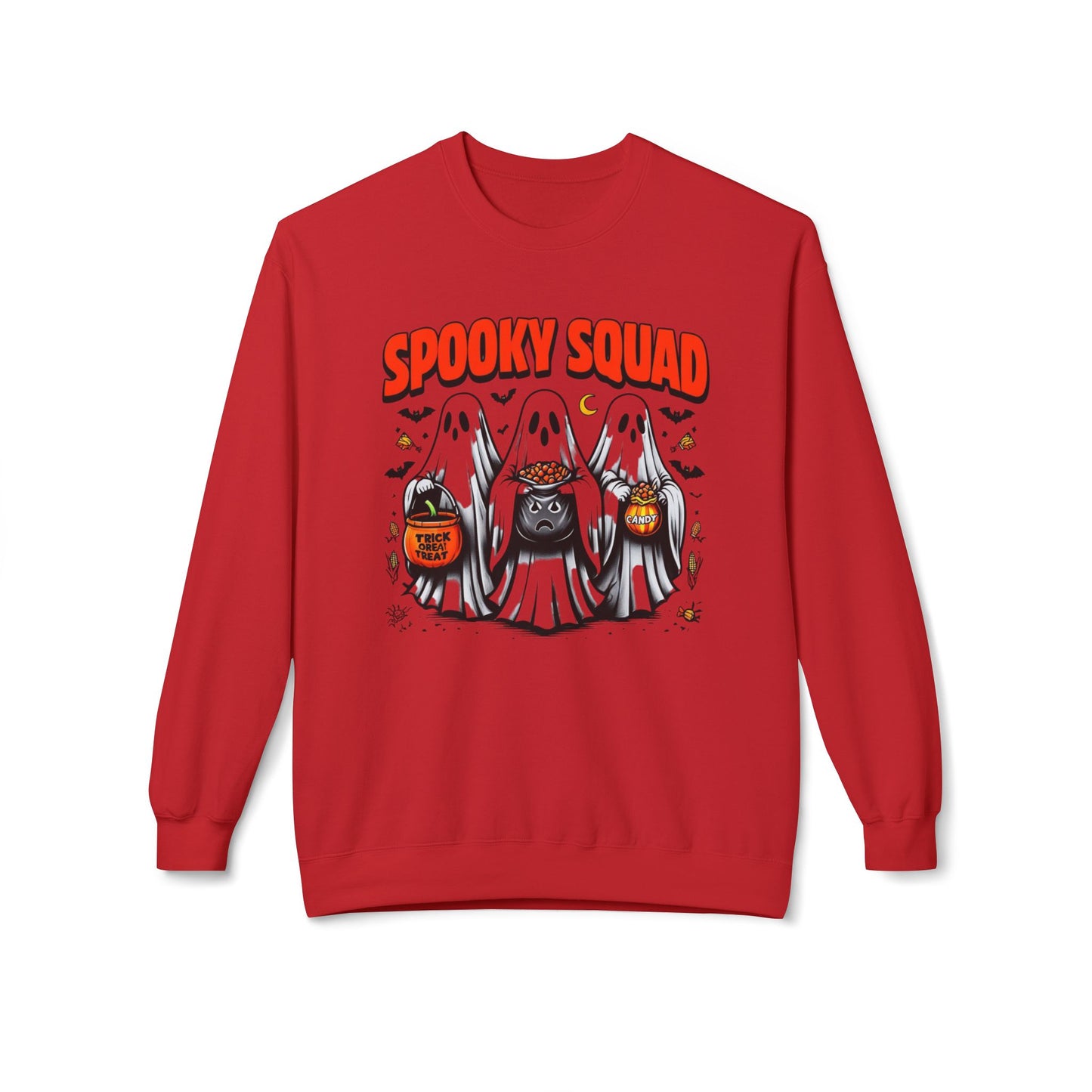 Spooky Squad Crewneck Sweatshirt, Halloween Sweatshirt, Unisex Fleece Top, Fall Apparel, Ghost Themed Clothing, Casual Halloween Wear