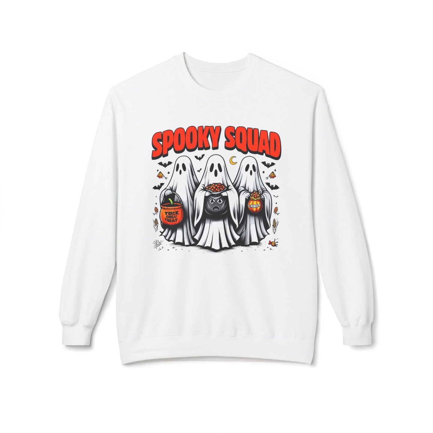 Spooky Squad Crewneck Sweatshirt, Halloween Sweatshirt, Unisex Fleece Top, Fall Apparel, Ghost Themed Clothing, Casual Halloween Wear