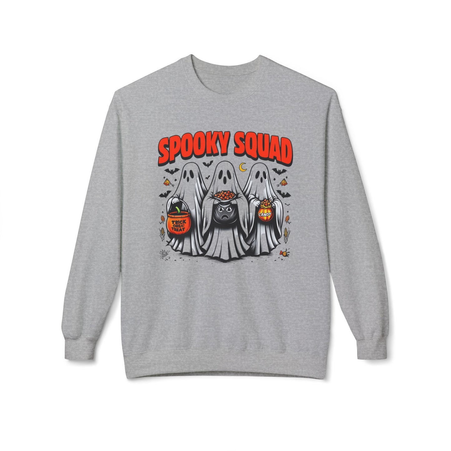 Spooky Squad Crewneck Sweatshirt, Halloween Sweatshirt, Unisex Fleece Top, Fall Apparel, Ghost Themed Clothing, Casual Halloween Wear