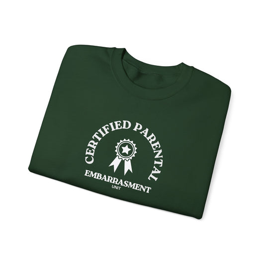 Certified Parental Embarrassment Crewneck Sweatshirt, Funny Gift for Dads, Moms, Family Humor Apparel, Casual Wear for Parents, [...]