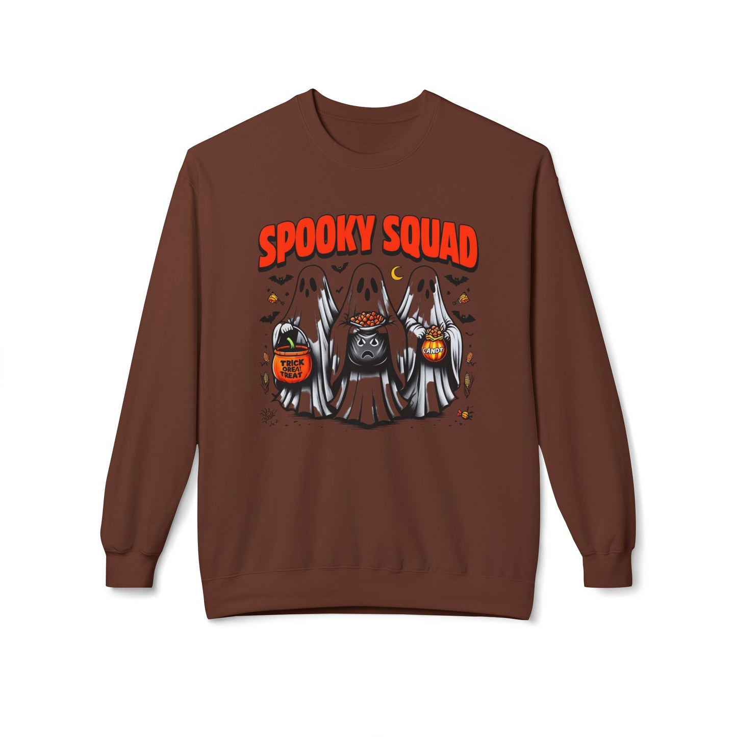Spooky Squad Crewneck Sweatshirt, Halloween Sweatshirt, Unisex Fleece Top, Fall Apparel, Ghost Themed Clothing, Casual Halloween Wear